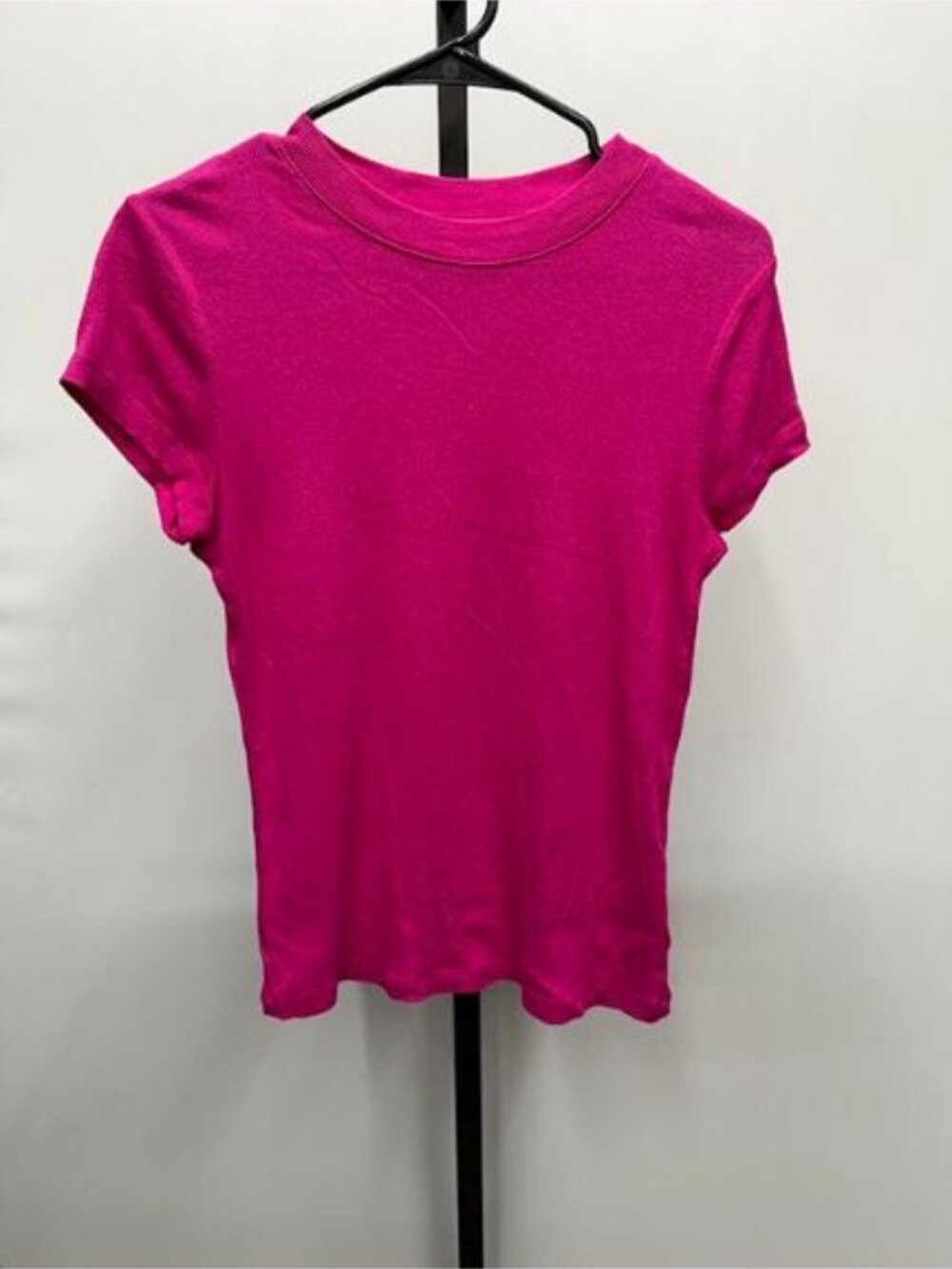 A New Day Fushia Pink Ribbed Knit Short Sleeve Crew Neck Top